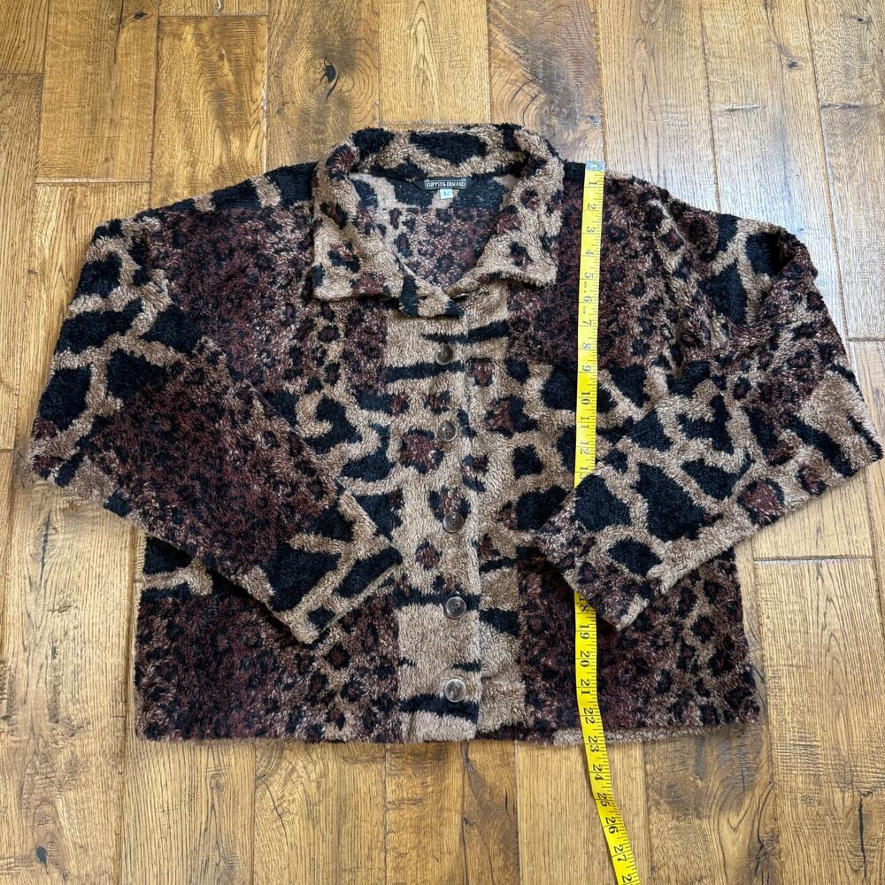 Supply & Demand Leopard Print Faux Fur Collard Button Front Jacket Women's L - Picture 3 of 7